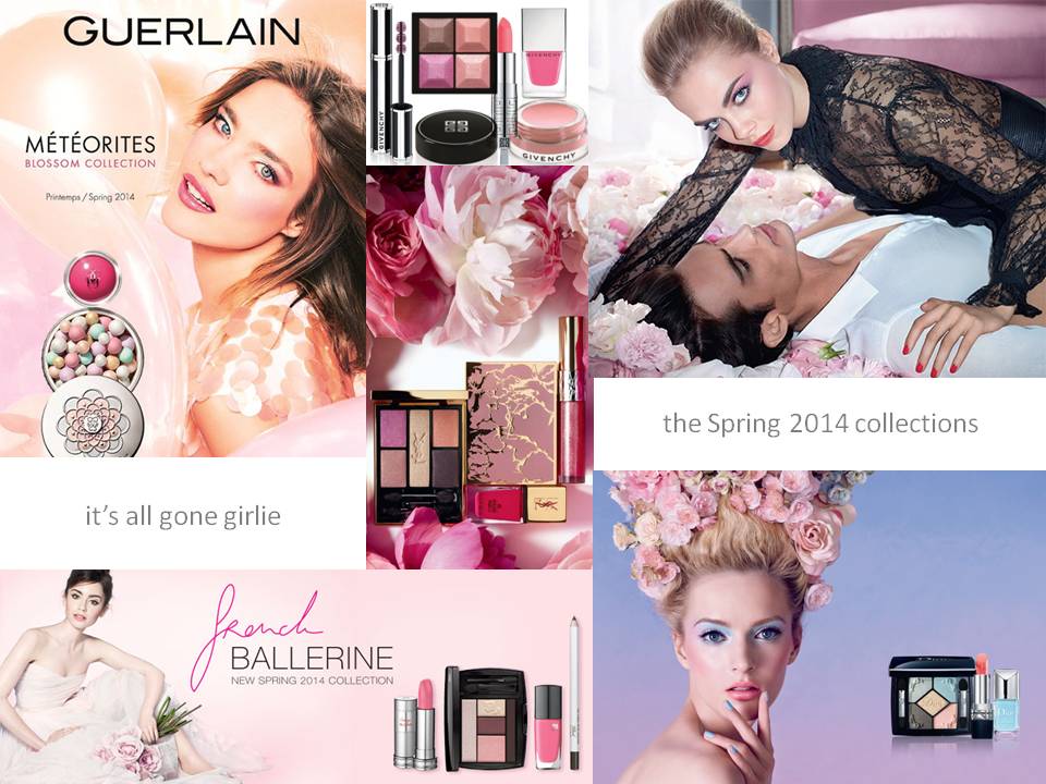 DONNA BANFIELD make up artist; the Spring 2014 make up collections - get in touch with your feminine side ...it's all gone girlie with the Meteorites Blossom Collection from Guerlain, the French Ballerine Collection from Lancome, the Over Rose Collection from Givenchy, the YSL Spring Collection and the Trianon Collection from Dior.