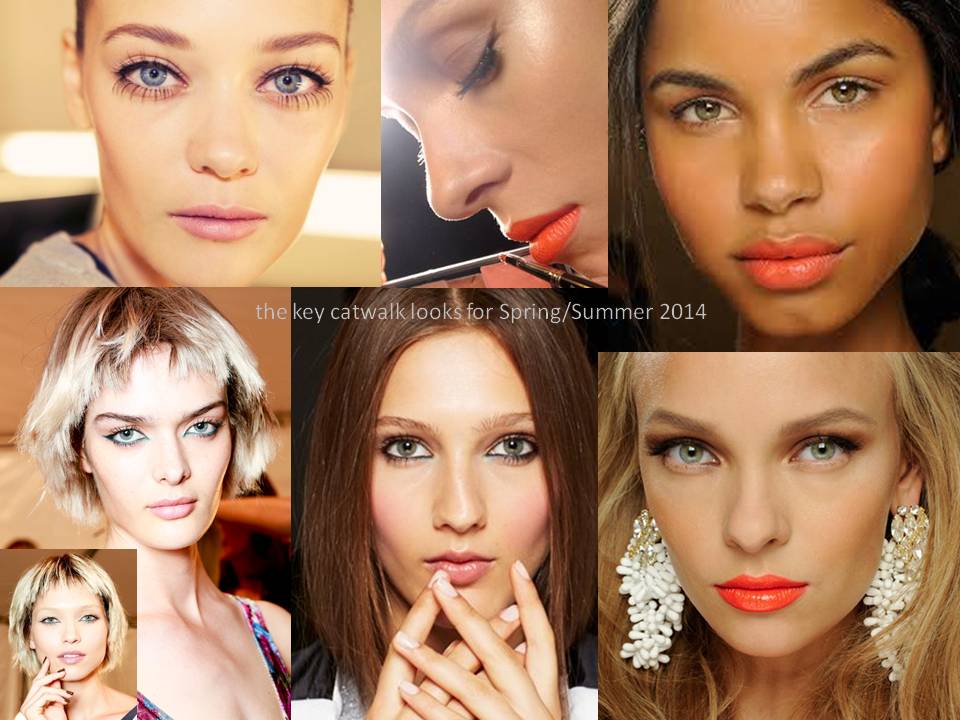 DONNA BANFIELD make up artist; the key catwalk looks for Spring Summer 2014 shown here came from Marc Jacobs, Carolina Herrera and Dsquared2, however, the ‘au naturel’ fresh faced looks featuring liner or orange lips were seen everywhere.